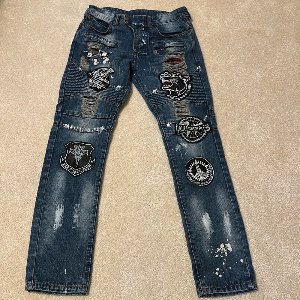 Bie Pa Paris distressed jeans with patches tiger and air force size 30/29